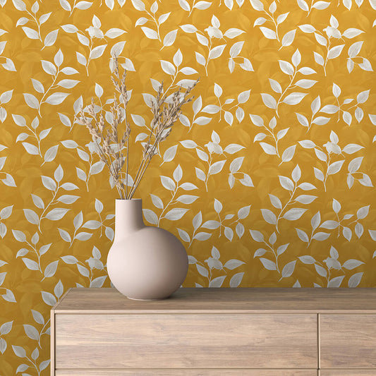 Gold Botanical Line Art Wallpaper