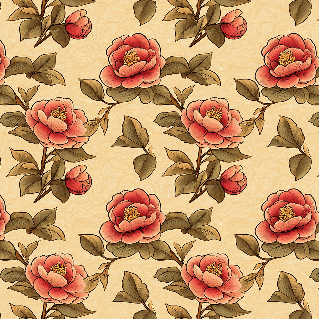 Coral Peony Botanical Wallpaper