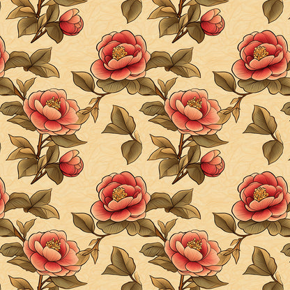 Coral Peony Botanical Wallpaper