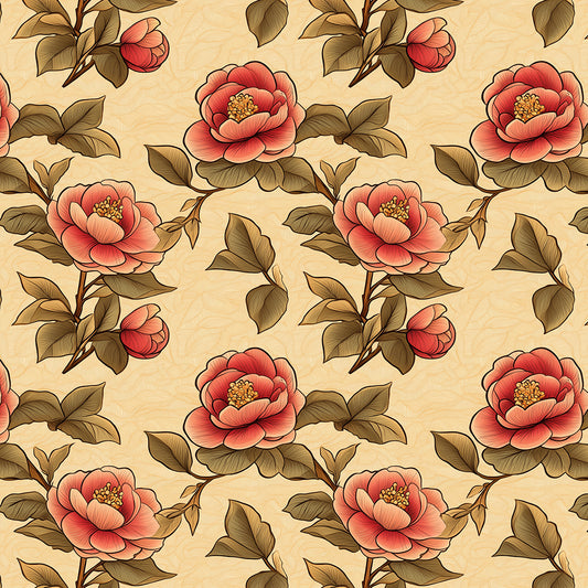Coral Peony Botanical Wallpaper