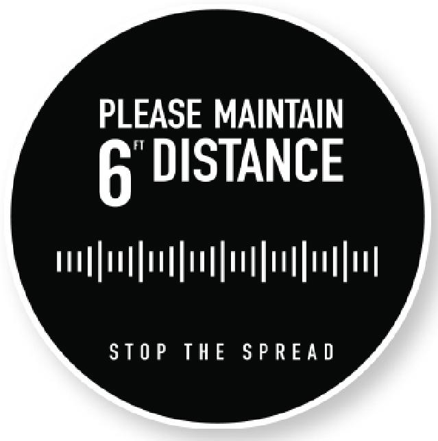 Black  Circle Decal Saying Please Maintain Six Feet Distance To Stop The Spread 